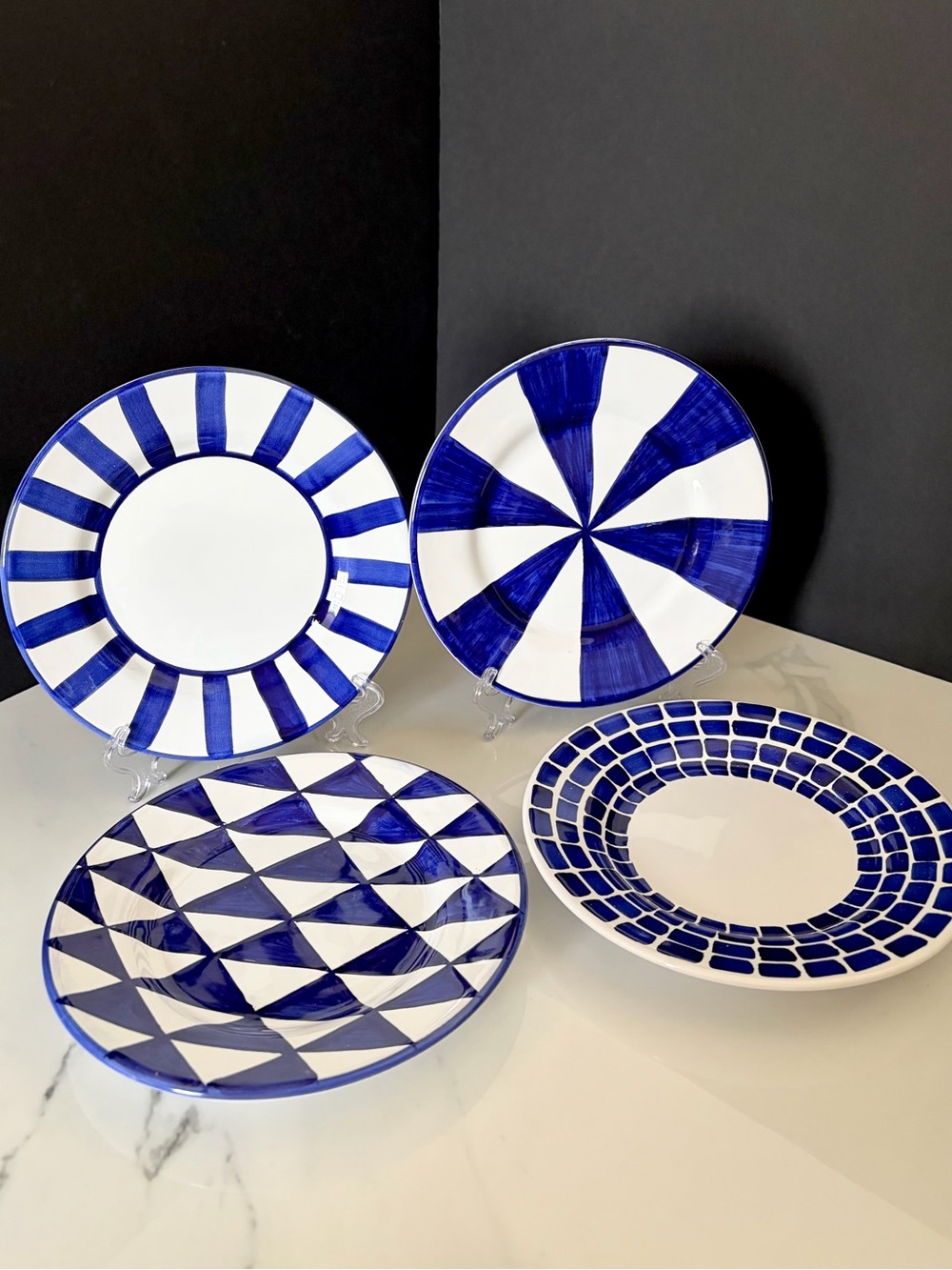 SET of 4 Blue & White Salad Plates by Vietri